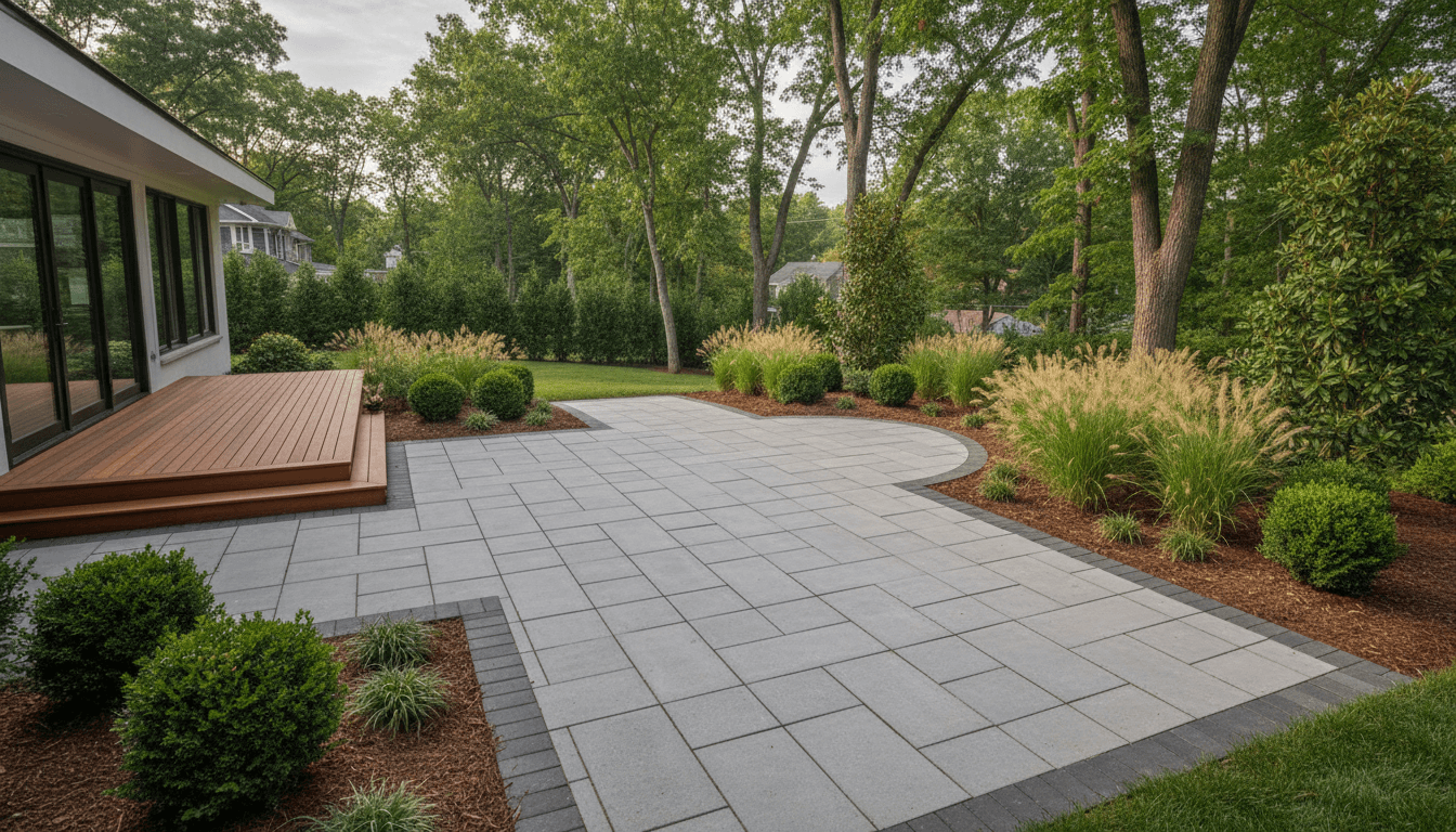 Completed hardscape patio with stone pavers