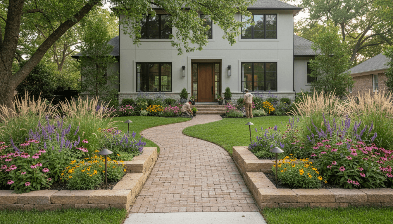 Landscaper working on an outdoor garden project in San Antonio